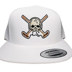 Skull w/Golf Clubs Flat Bill Snapback Adjustable Direct Embroide…